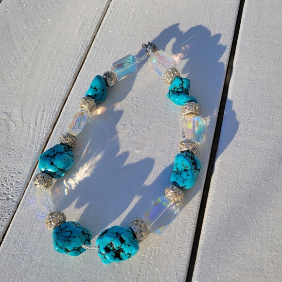 Stunning Beachy Glam Faux Turquoise & Sparkly Bauble Necklace ~ Wow! - Picture 6 of 16